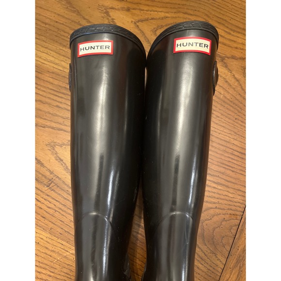 Hunter Original Tall Gloss Black Rubber Rain Boots Women US 7 UK 5 EU 38 - Picture 6 of 15
